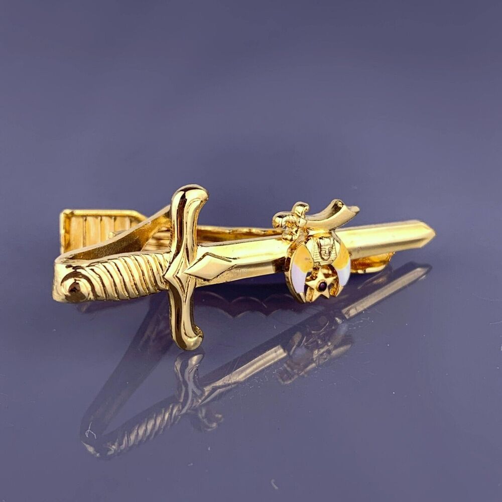 Shriners Dagger Tie Clip Bar Gold Tone Scimitar Sword Masonic Vintage